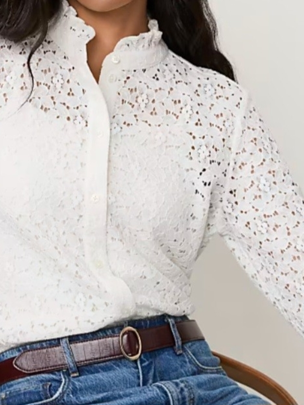 Ann Taylor Ruffle Collar Lace Blouse - Picture 10 of 14